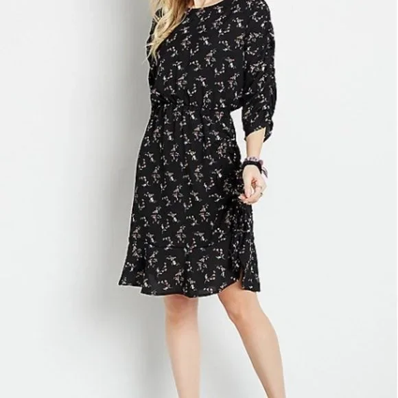 Maurices | Dresses | Maurices Black Floral Cinched Front Mini Dress |  Poshmark